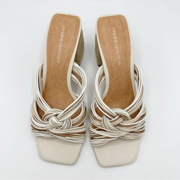 Andre Assous Cream/Tan Kelsie Twist Mule Slide Jute Chunky Heel Sandal (Women) 9 - Picture 7 of 15